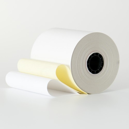 3 1/4" x 85' White/Canary 2 Ply Carbonless Paper (50 rolls/case)